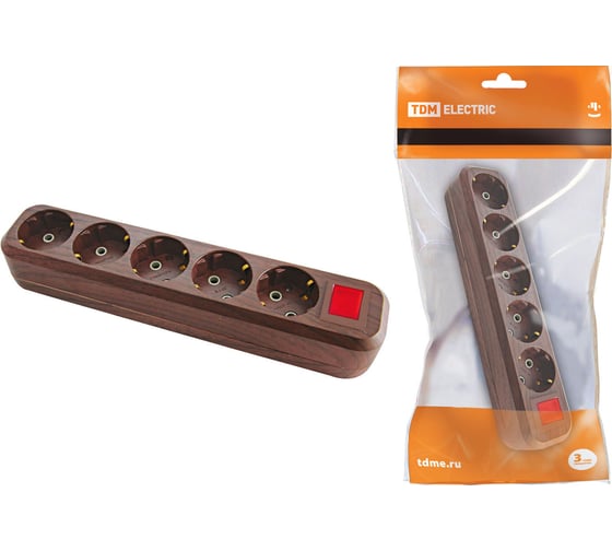 Изображение товара Розеточная колодка, 5 гнезд, с выключателем, бук TDM ELECTRIC SQ1806-0069