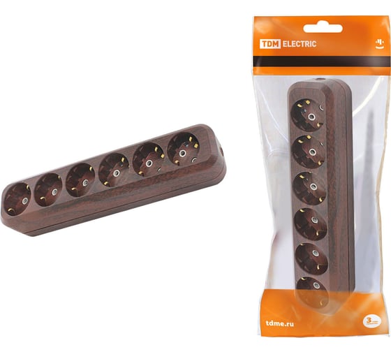 Изображение товара Розеточная колодка, 6 гнезд, бук TDM ELECTRIC SQ1806-0071