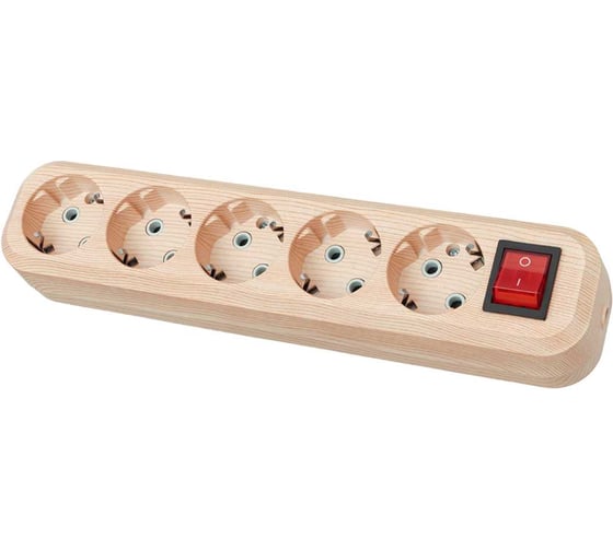 Изображение товара Колодка для удлинителя TDM ELECTRIC на 5 гнезд 2П, с заземлением, с выключателем 16А 250В "Эко" (сосна) SQ1806-0055