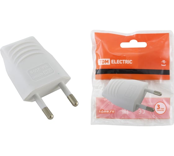 Изображение товара Евро вилка CEE 7/16, белая, прямой вывод проводника TDM ELECTRIC SQ1806-0089