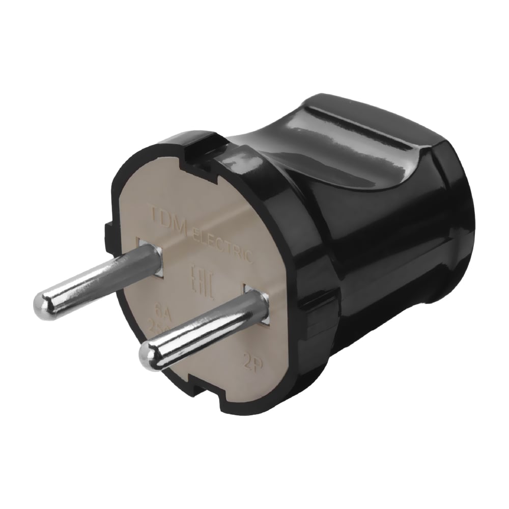 Изображение товара Вилка электрическая без заземления черная 6А 250В TDM ELECTRIC SQ1806-0002
