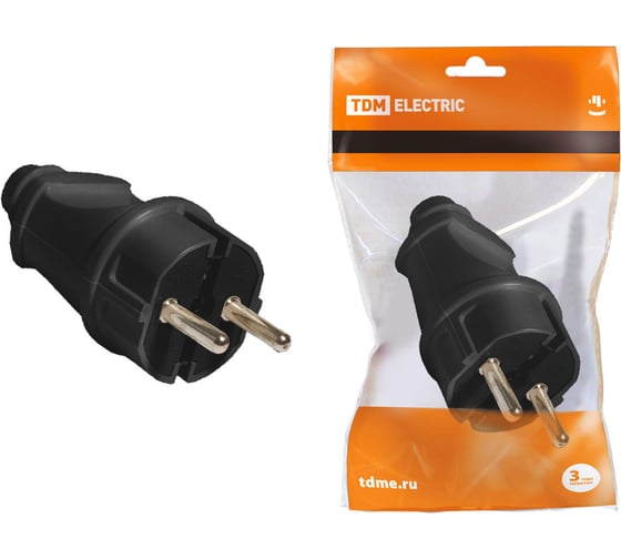 Изображение товара Вилка электрическая прямая с заземлением черная 16А 250В TDM ELECTRIC SQ1806-0004