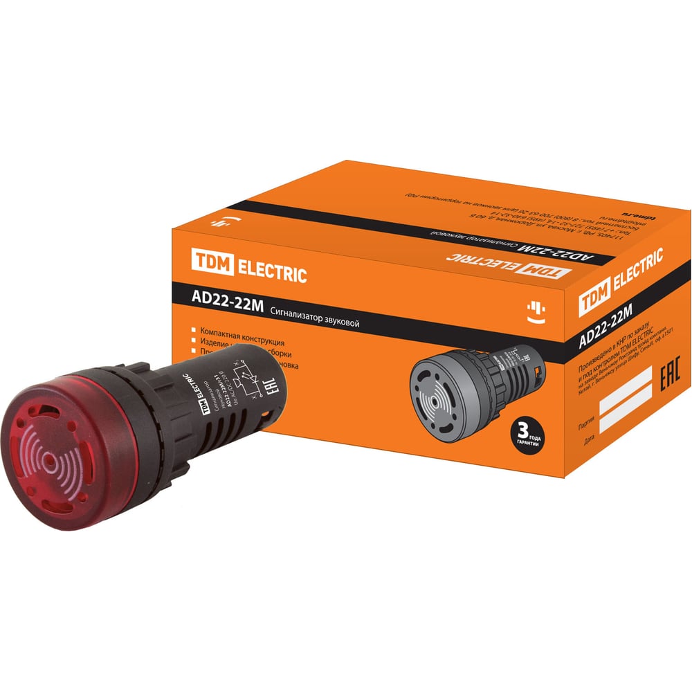 Изображение товара Звуковой сигнализатор TDM ELECTRIC ad22-22m/r31 d22 мм LED индикация 230 В