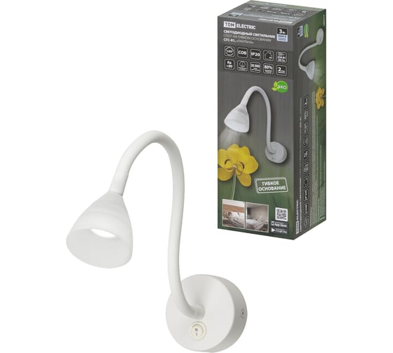 Изображение товара Светильник настенный светодиодный белый, с выключателем, 3 Вт, COB, 270 лм, 4000 K, IP20, "Лантана" TDM ELECTRIC SQ0358-0380