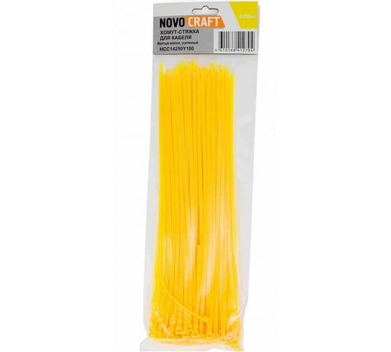Изображение товара Хомут-стяжка NOVOCRAFT нейлоновая, 4x250 мм, желтая, уп. 100 шт. HCC14250Y100