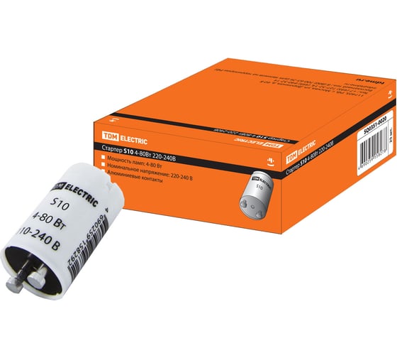 Изображение товара Стартер TDM ELECTRIC S10 4-80Вт 220-240В алюминиевые контакты 25 шт SQ0351-0020