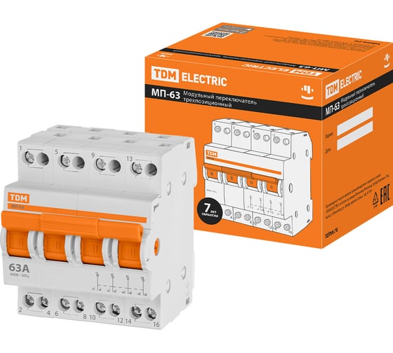 Изображение товара Модульный трехпозиционный переключатель TDM ELECTRIC МП-63 4P 63А SQ0224-0036