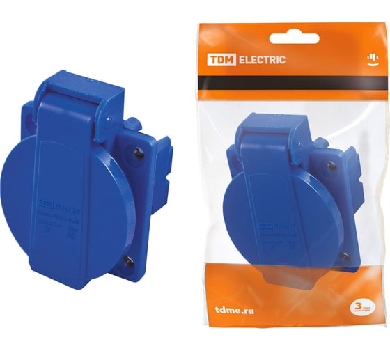 Изображение товара Панельная розетка с крышкой для скрытой установки TDM ELECTRIC РП10-3 IP44 16А 2Р+РЕ 220В SQ0606-0001