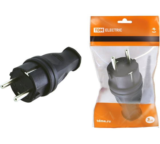 Изображение товара Прямая вилка каучук TDM ELECTRIC 2Р+РЕ 16А 250В IP44 SQ0612-0001