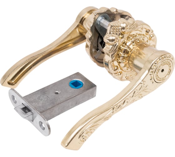 Изображение товара Дверная защелка Левша ЗЩ1Д-3 с ручк., с фикс., золото У4-9489.З
