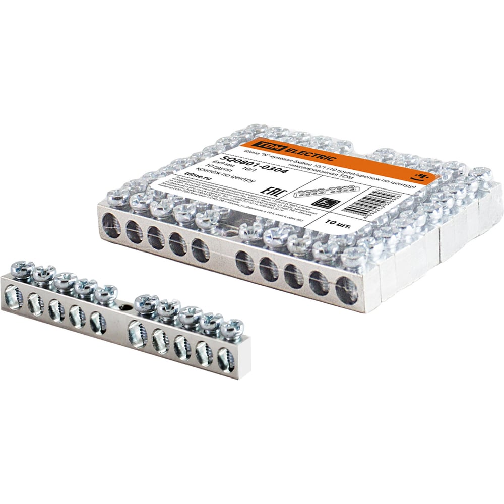 Изображение товара Нулевая шина TDM ELECTRIC 6x9мм 10/1 никелированная для проводов до 10 мм²
