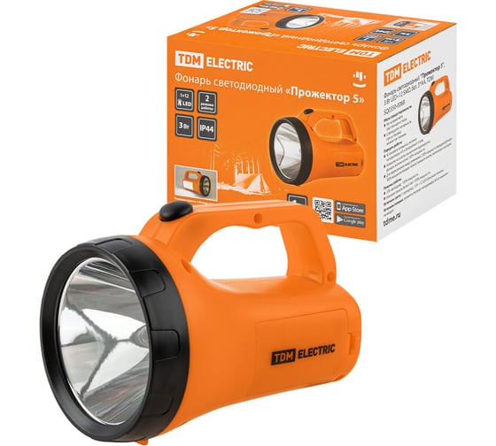 Изображение товара Светодиодный фонарь "прожектор 5" TDM 3Вт led+12 smd, бат. 3хАА SQ0350-0068
