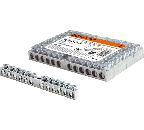 Изображение товара Нулевая шина "n" TDM ELECTRIC 6x9мм 12/1 (12 групп/крепеж по центру) никелированная SQ0801-0305