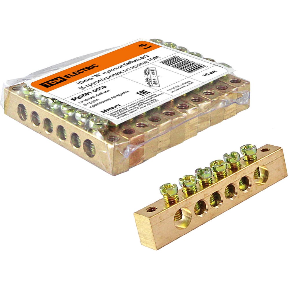 Изображение товара Нулевая шина TDM ELECTRIC 6x9мм 6/2 SQ0801-0058 для электросистем