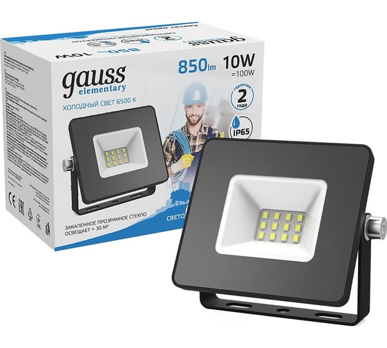 Изображение товара Светодиодный прожектор Gauss  Elementary 10W 900lm 6500К IP65 черный 613100310