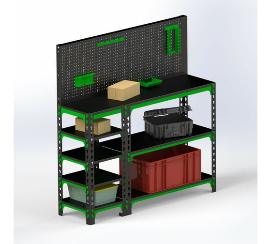 Изображение товара Стол-верстак ООО Металекс 950x1400x600 мм, с боковыми полками, перфопанелью и комплектом аксессуаров SVBPPRIA951460