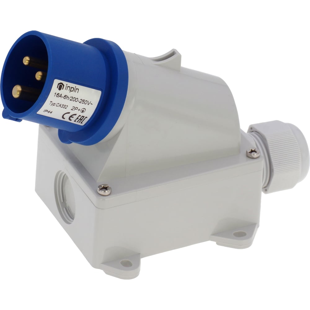 Изображение товара Настенная кабельная вилка INPIN 16А/230В/IP44 CA332 надежное подключение