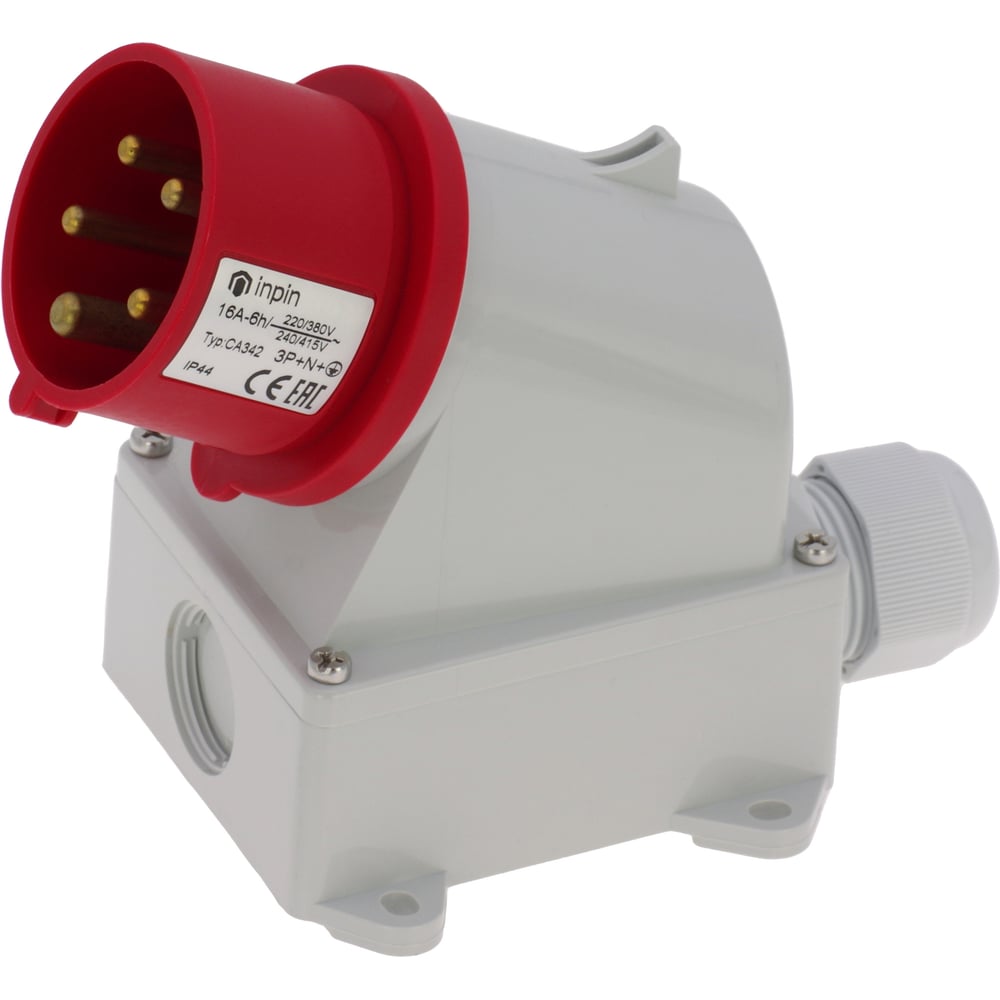 Изображение товара Настенная кабельная вилка INPIN 16A 400V IP44 CA342 для промышленного и бытового использования