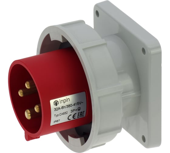 Изображение товара Встраиваемая вилка INPIN 32A/400V/3P+E/IP67, фланец 86x86 CA832