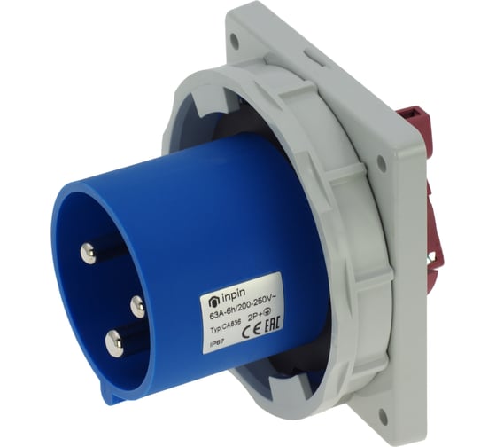 Изображение товара Встраиваемая вилка INPIN 63A/230V/1P+N+E/IP67, фланец 106x110 CA836