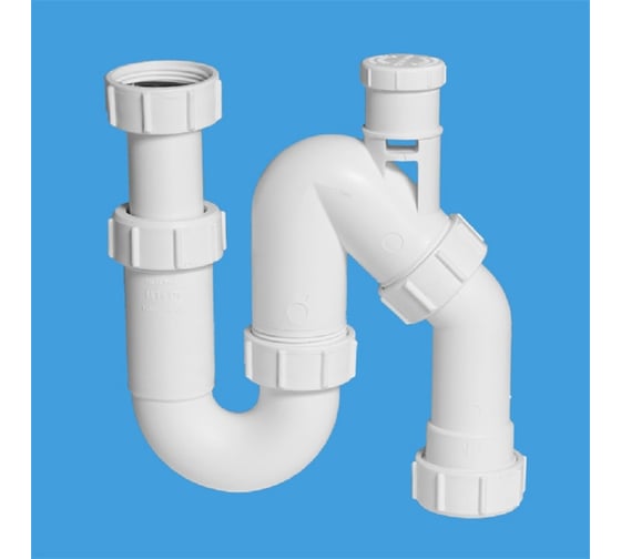 Изображение товара Сифон без выпуска McAlpine ф-32 трубный P/S-образ. с вентил. клап. и универс. отвод.трубкой MRW7V
