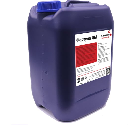 Изображение товара Концентрированное кислотное средство для очистки поверхностей от ржавчины, известкового налета, остатков цементного раствора ХИМИТЭКС Фортуна ЦМ, 10 л, ФЦМ049/10ЛК