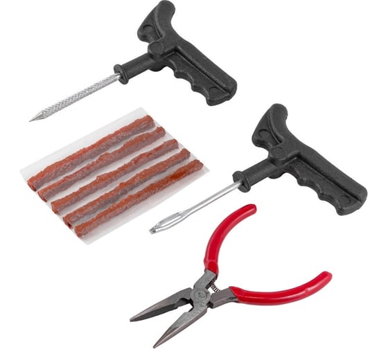 Изображение товара Набор инструментов для ремонта шин Forcekraft 8 предметов (шило, протяжка, шнуры 5 шт., утконосы), в блистере fk-904t8a 52295