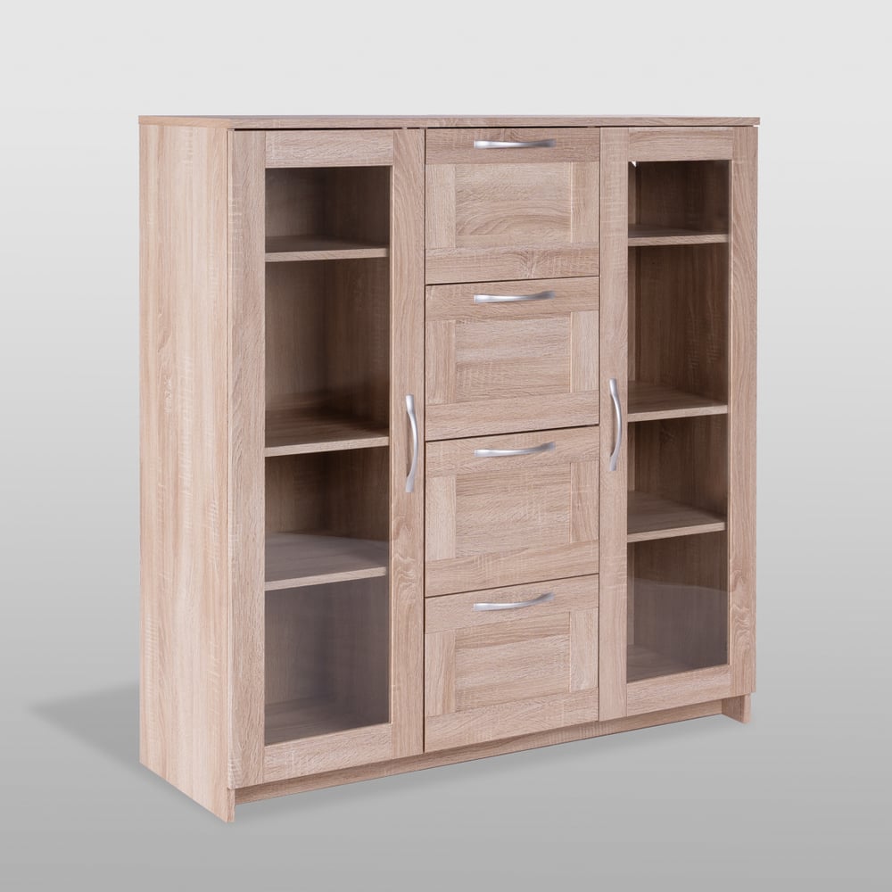 Изображение товара Тумба-комод Гуд ЛАКК СИРИУС 2 двери со стеклом и 4 ящика бежевый дуб сонома