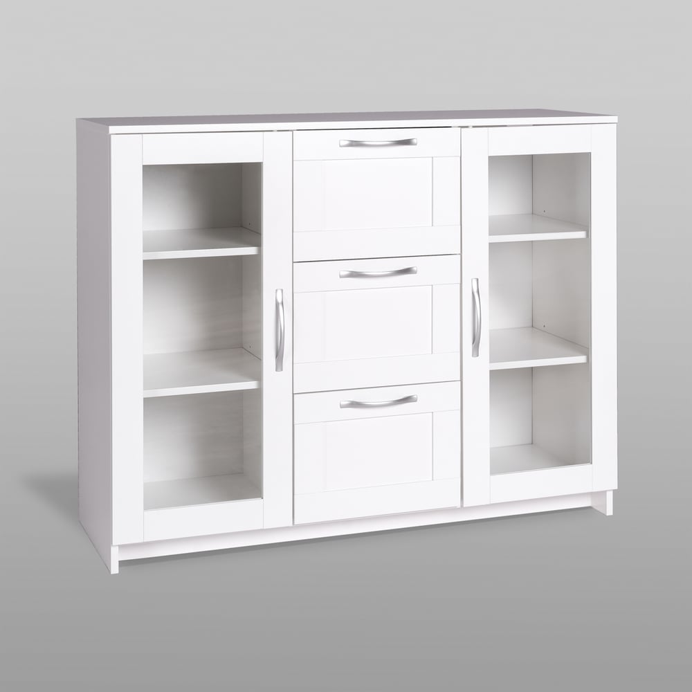 Изображение товара Тумба/комод Гуд ЛАКК СИРИУС 2 двери со стеклом и 3 ящика, 117x41x94 см, белая 2.02.03.380.1