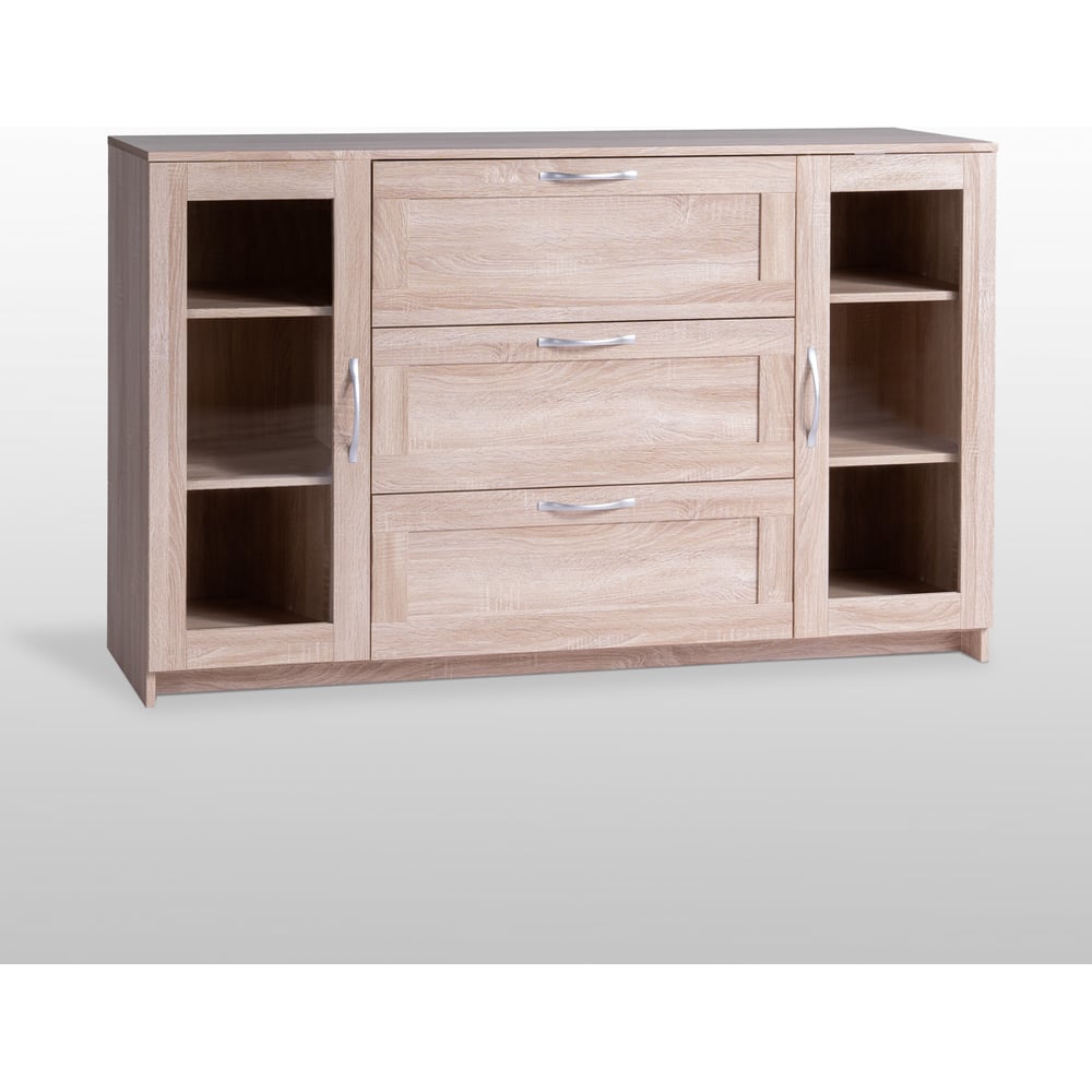 Изображение товара Тумба-комод Гуд ЛАКК СИРИУС 2 двери со стеклом и 3 ящика 156x41x94 см бежевый дуб сонома