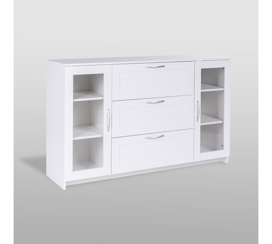 Изображение товара Тумба/комод Гуд ЛАКК СИРИУС 2 двери со стеклом и 3 ящика, 156x41x94 см, белая 2.02.03.370.1