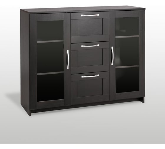 Изображение товара Тумба/комод Гуд ЛАКК СИРИУС 2 двери со стеклом и 3 ящика, 117x41x94 см, черная, дуб венге 2.02.03.380.5