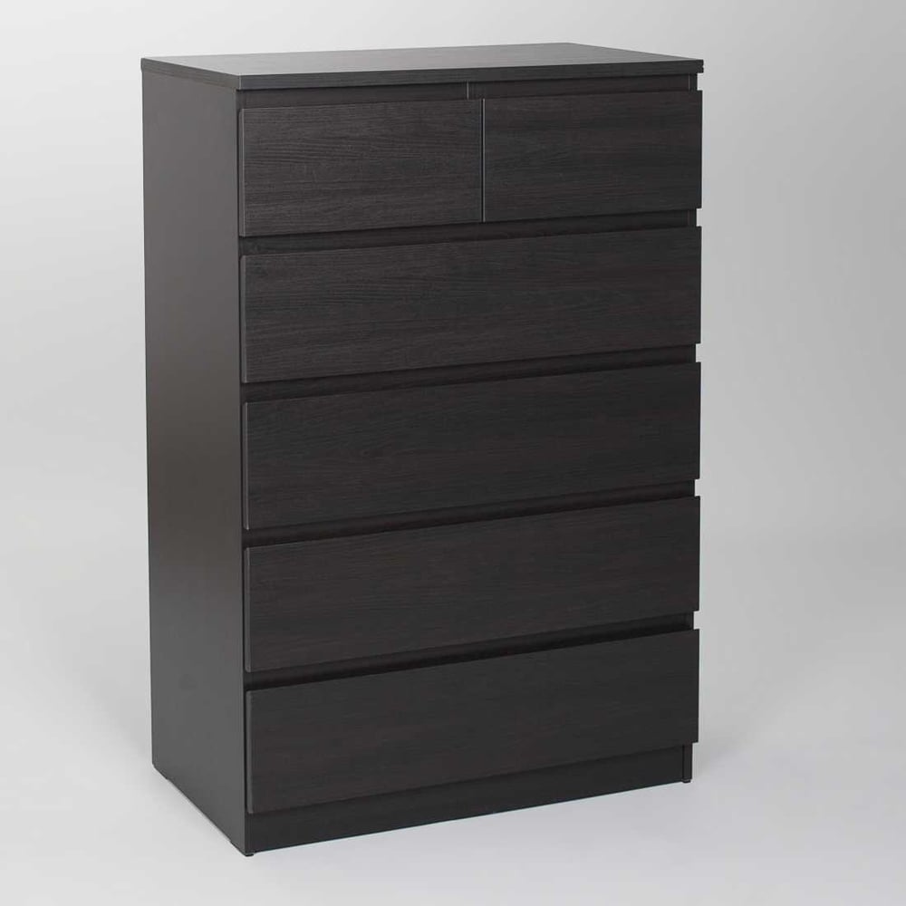 Изображение товара Комод Гуд ЛАКК МАЛЬТА 6 ящиков, современный стиль, черный с венговыми фасадами