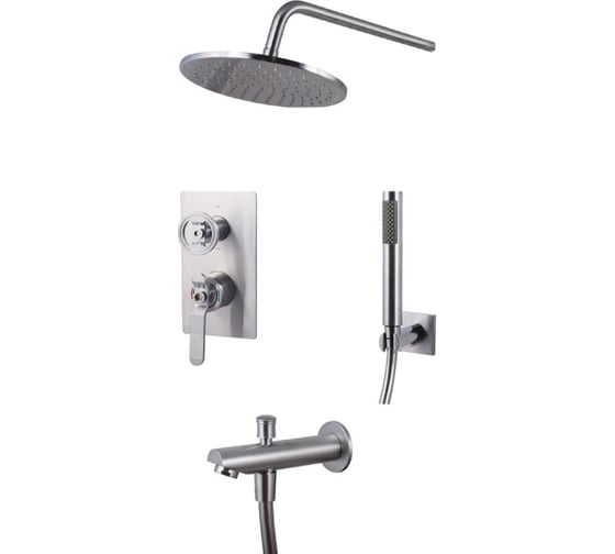 Изображение товара Встраиваемый душевой комплект BRONZE DE LUXE 1760's (верхний душ 250, ручной душ, излив) матовый хром 6630CC