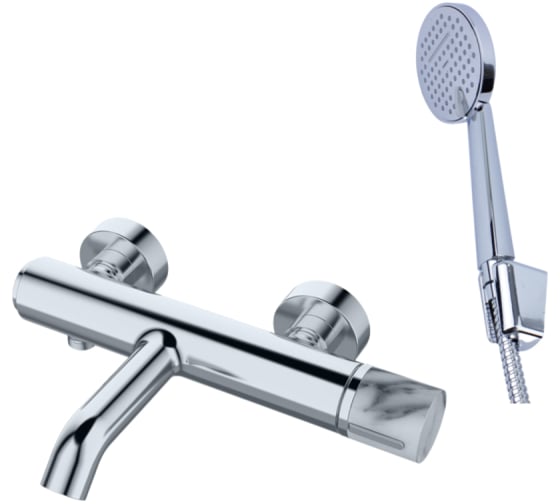 Изображение товара Смеситель для ванны и душа с душевой лейкой Bronze de Luxe ФОКУС хром/мрамор 24603CM