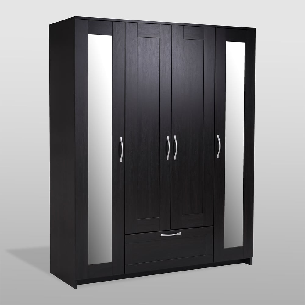 Изображение товара Шкаф Гуд ЛАКК СИРИУС 4 двери и 1 ящик с зеркалами, 156x50x190 см, черный, дуб венге 2.02.01.042.5