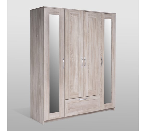 Изображение товара Шкаф Гуд ЛАКК СИРИУС 4 двери и 1 ящик с зеркалами, 156x50x190 см, бежевый, дуб сонома 2.02.01.042.3
