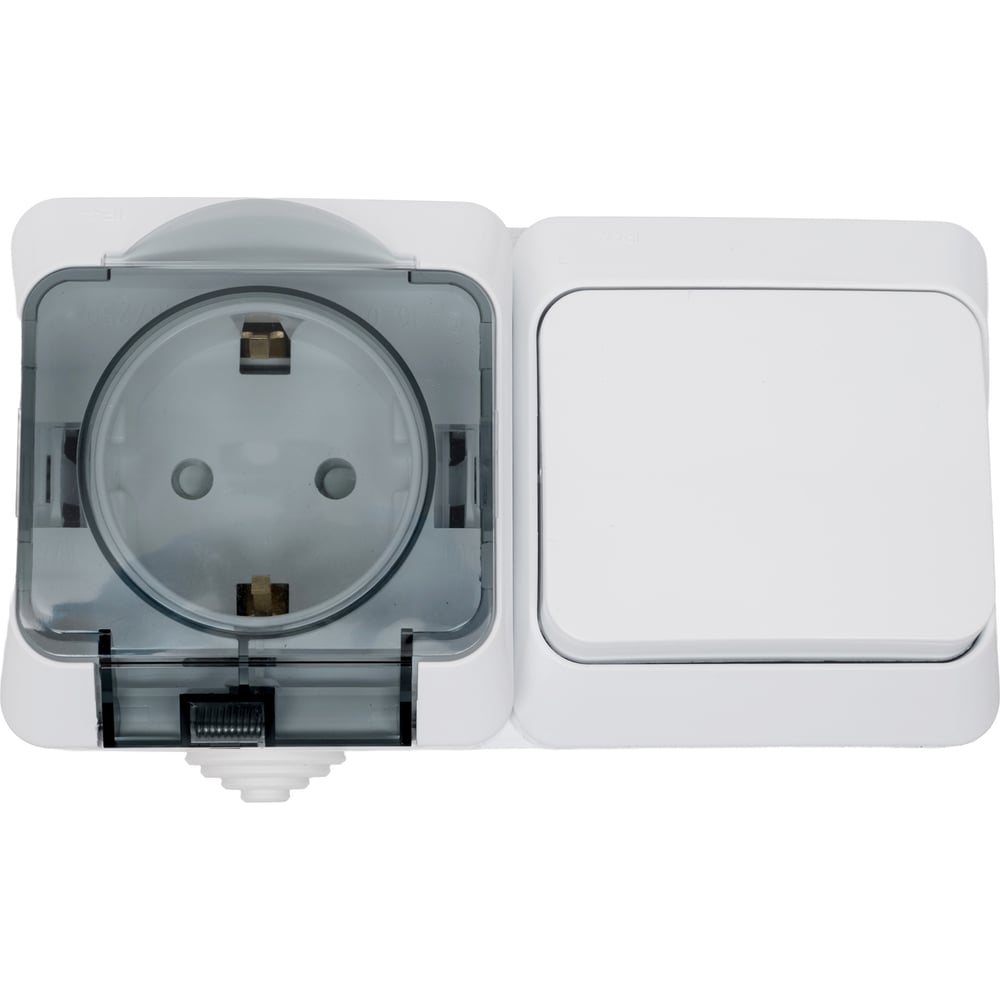 Изображение товара 1-клавишный переключатель и евров розетка Systeme Electric Этюд белый