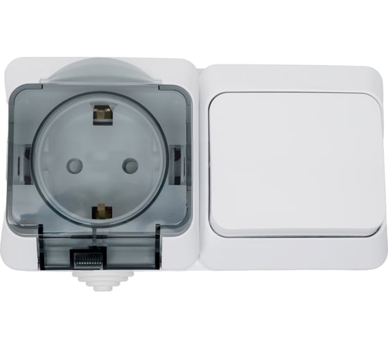 Изображение товара 1-клавишный переключатель+евророзетка Systeme Electric Блок ОП Этюд, IP44, белый, защитные шторки SchE BPA16-246B