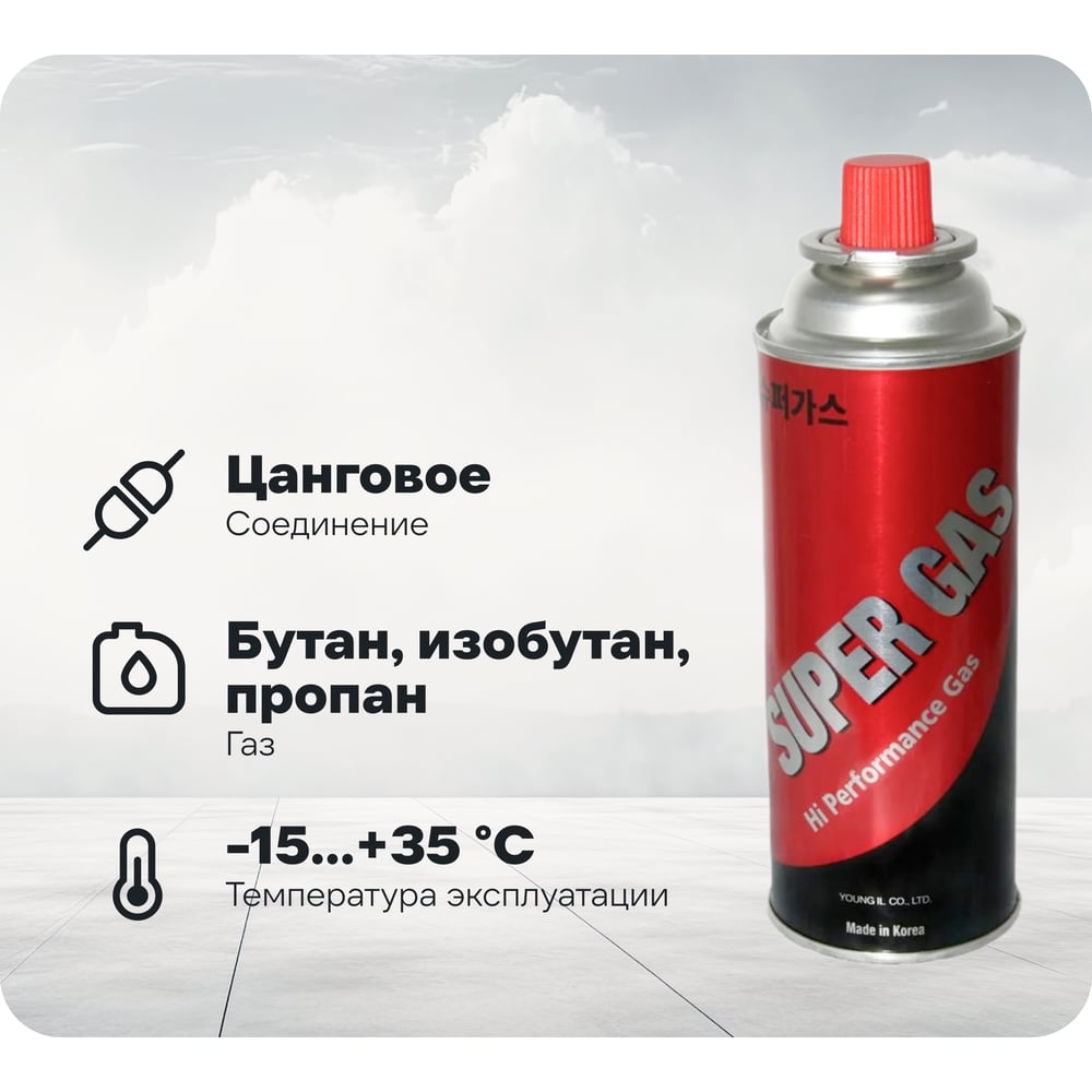 Изображение товара Баллон газовый набор 12 шт, всесезонный, цанговый для портативных газовых приборов SUPER GAS 2711139712