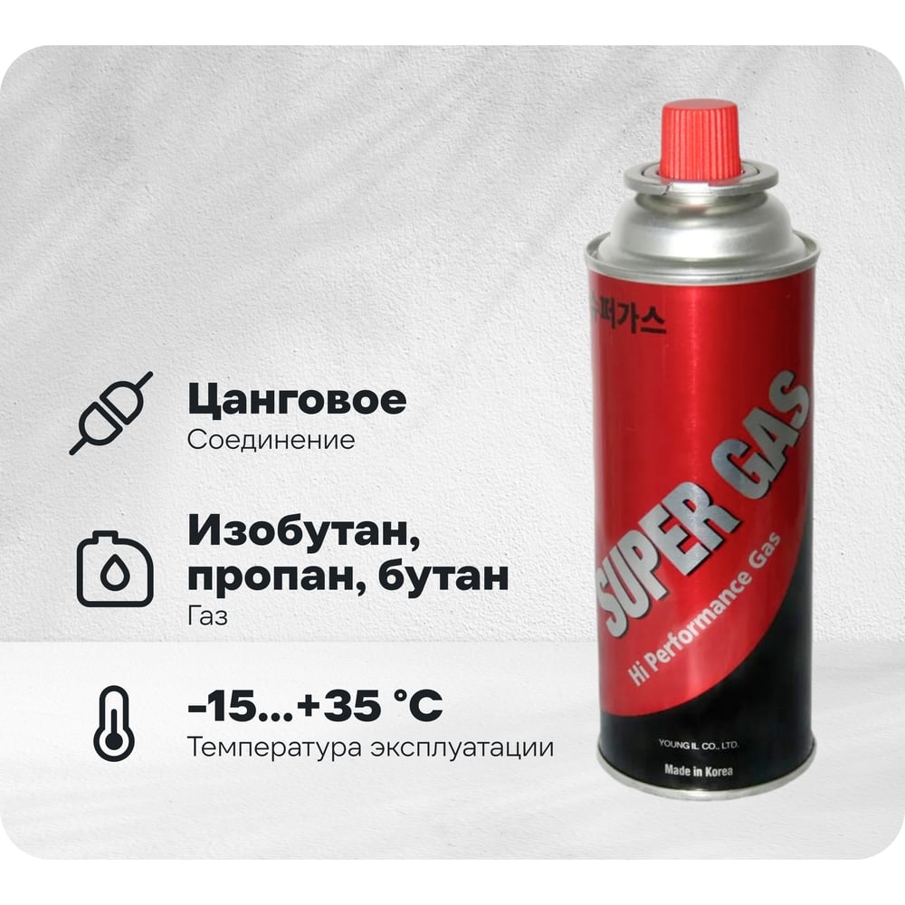 Изображение товара Баллон газовый SUPER GAS Узкий 0.32 кг для бутана/изобутана/пропана