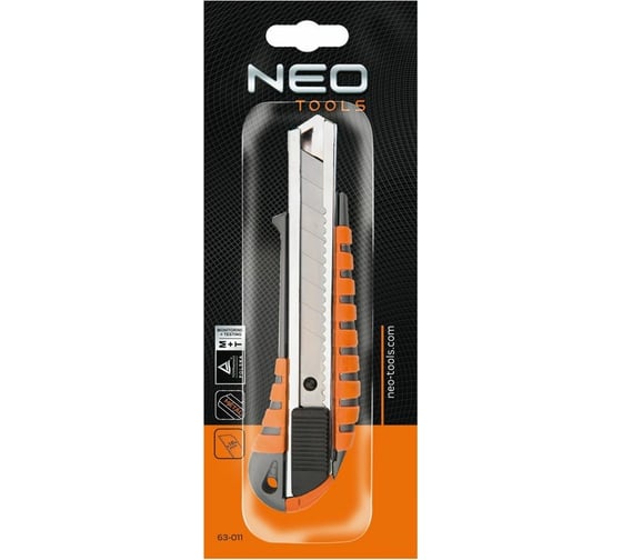 Изображение товара Нож с отламывающимся лезвием NEO Tools 18 мм металлический корпус 63-011