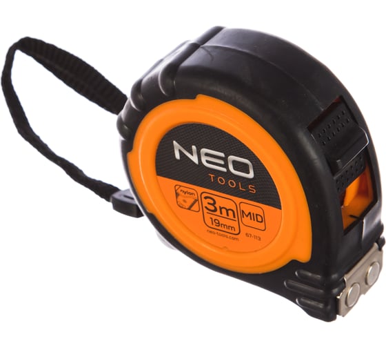 Изображение товара Рулетка NEO Tools стальная лента с нейлоновым покрытием 3 м x 19 мм магнит амортизатор 67-113