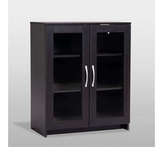 Изображение товара Тумба Гуд ЛАКК СИРИУС 2 двери со стеклом, 78x41x94 см, черная, дуб венге 2.02.03.360.5
