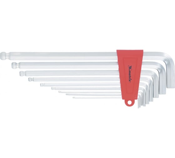 Изображение товара Набор имбусовых ключей MATRIX HEX CRV 9 шт экстра-длинные с шаром 16411