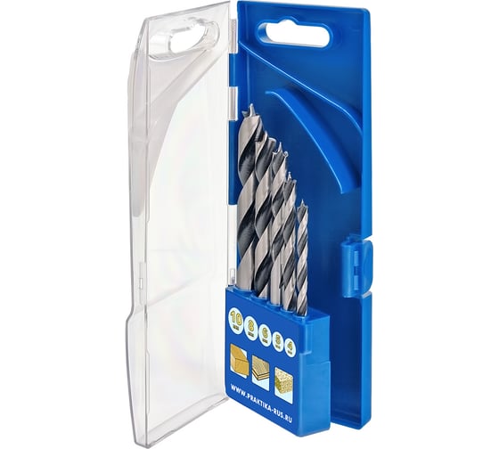 Изображение товара Набор сверл по дереву Профи (5 шт; 4, 5, 6, 8, 10 мм) ПРАКТИКА 640-353