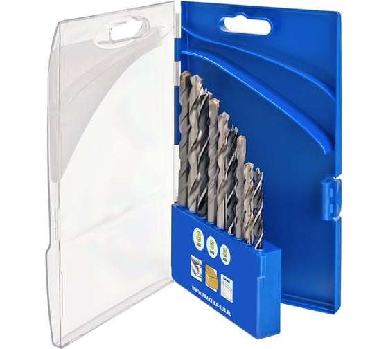 Изображение товара Набор сверл комбинированный Профи по металлу/бетону/дереву (9 шт) ПРАКТИКА 640-384