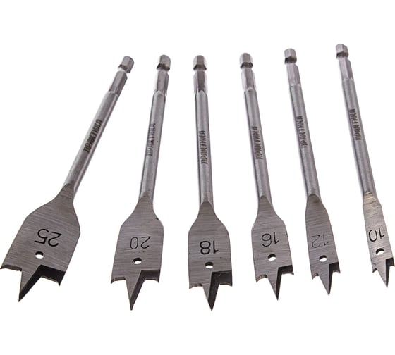 Изображение товара Набор сверл перовых по дереву (6 шт; 10/12/16/18/20/25) ПРАКТИКА 774-368