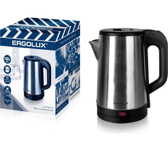 Изображение товара Чайник Ergolux ELX-KS08-C72 ПРОМО матово-черный, нержавеющая сталь, 1.8 л, 220-240 В, 1600 Вт 14924