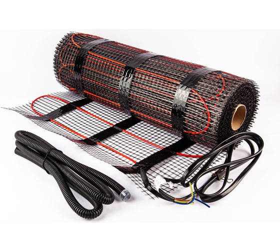 Изображение товара Двухжильный мат ЛамиПол на чёрной стеклосетке, красный кабель, 9 м2-150-1350 ЛМ18005090